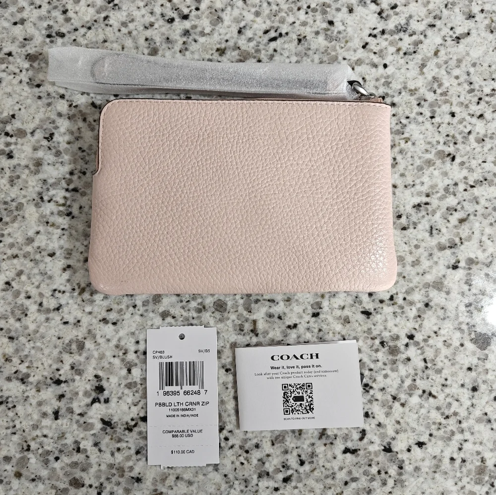 Coach Corner Zip Wristlet in Pink
